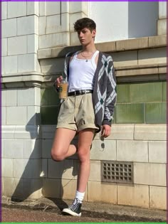 May is all about getting skin summer-ready. Queer 80s Fashion, Light Academia Mens Fashion Summer, Men’s Queer Fashion, Gender Queer Outfits, Summer Outfits Gender Neutral, Cruise Fits Men, Summer Nonbinary Fashion, 80s Queer Fashion, Enby Outfits Summer