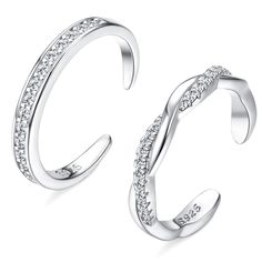 PRICES MAY VARY. Sterling Silver Toe Rings--Come with 2 pcs open toe rings in one set, include cz toe ring and twist cz toe ring, these sterling silver toe rings have a gap in the back, make them adjustable, suitable for all ladies and for all outfits and occasions. Quality Material--These toe ring are made of sterling silver with white gold plated. Hypoallergenic, Light weight, perfect for everyday wear. Every toe ring is 100% product tested to ensure the highest quality for customers. Multiple Rings Summer, Sterling Silver Toe Rings, Silver Toe Rings, Adjustable Jewelry, Toe Ring, Foot Jewelry, Finger Rings, Thumb Rings, Body Jewellery