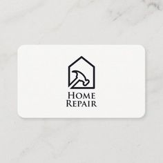 a white business card with the words home repair in black on it and a horse logo