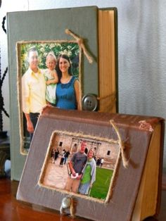 an old photo frame sitting on top of a wooden table