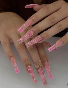 Baddie Nails Acrylic Nail Art, Baddie Nails Gems, Baddie Nails With Gems, Baddie Long Nails Acrylic Designs, Extra Baddie Nails, Long Baddie Nails, Pink Baddie Nails, Basic Baddie Nails, Nails Gems