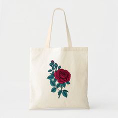 Red rose Tote Bag Color: Natural. Gender: unisex. Age Group: adult. Red Flower Tote, Everyday Customizable Red Bags, Diy Tote Bag Design, Rose Tote Bag, Diy Tote, Rose Drawing, Diy Tote Bag, Beach Accessories, Bag Design