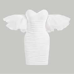 Ruched Material Very Stretchy Puffy Sleeves Never Worn Not See Through Graduation Dress Plus Size, Graduation Dresses White, Hot Pink Midi Dress, Sweet 16 Outfits, White Corset Dress, Bronze Dress, White Dresses Graduation, White Flower Dress, Cute White Dress