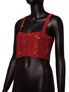 This red rhinestone crop top is a one size top that has an adjustable chain on back. Our red diamond top can be worn by sizes: XS, S, M, L, XL. Chest width: 33.07- 37.80’’ Length:7.09’’ Party Crop Tops, Sequin Crop Top, Green Vest, Vest Designs, Y2k Aesthetic Outfits, Cami Crop Top, Dolce E Gabbana, Top For Women, Solid Clothes