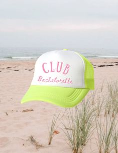 The PERFECT top off to any look, beach day or hiding with a hangover our hats add a playful touch to any occasion.  All of our designs are customizable, and if you don't see something you absolutely love, message us and we can work together to make a custom design for you. We just know you are going to love our truckers as much as we do, these hats blend comfort and cool effortlessly✨ We want to see what you do with our hats! Please tag us in your photos, it means a lot to our small family biz! Vacation Bucket Hat One Size Fits Most, Green Fun Style Trucker Hat For Vacation, Fun Green Trucker Hat For Vacation, Summer Green Trucker Hat For Beach, Green Summer Trucker Hat For Beach, Trendy Green Trucker Hat For Beach, Pink Baseball Cap For Beach, Beachy Trucker Cap For Beach, Cute Trucker Hat For Beach And Spring