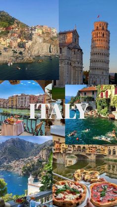 the collage shows different views of italy