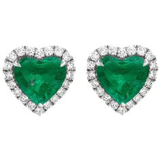 Certified 8 Carat Heart Shape Green Emerald Studs Luxury Heart Cut Emerald Ring, Emerald Heart Earrings, Emerald Studs, Italian Art Deco, Art Deco Emerald, Emerald Earrings Studs, Diamond Jewel, Italian Art, Fine Jewels