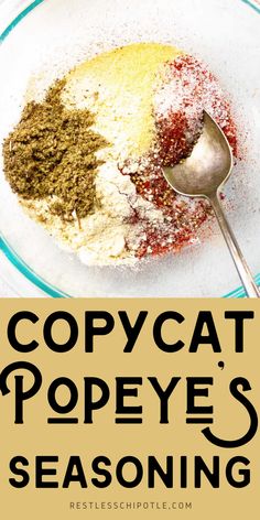 the ingredients for poppy seed seasoning in a glass bowl on a white table with text overlay