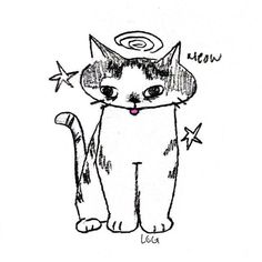 a drawing of a cat with stars on its head