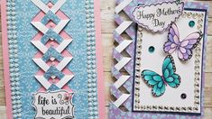 two handmade greeting cards, one with butterflies and the other with words happy mothers day