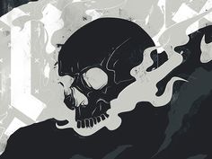 a black and white poster with a skull on it