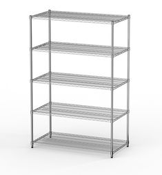 three tier shelving unit with four shelves on each side and one shelf below it