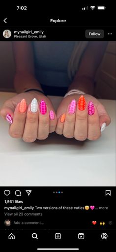 Fun Easy Nails, Funky Almond Nails, Funky Summer Nails, Teen Nails, Western Nails, Easy Nails, Vibrant Nails, Classy Acrylic Nails