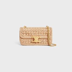 CHAIN SHOULDER BAG CLAUDE in RAFFIA EFFECT TEXTILE Canvas Messenger Bag, Raffia Bag, Bags Aesthetic, Celine Bag, New Sneakers, New Fragrances, Chain Shoulder Bag, Saint Tropez, Small Leather Goods