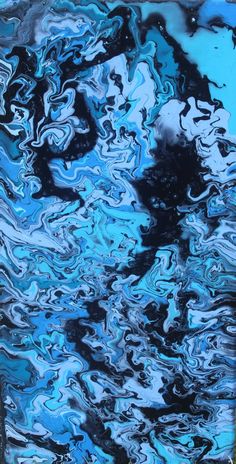 an abstract painting with blue and black colors