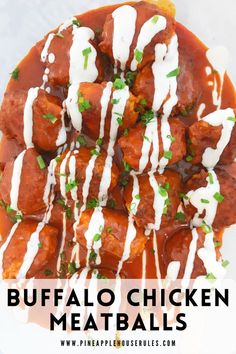 buffalo chicken meatballs on a plate with ranch dressing