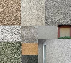 several different types of stucco and stone