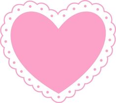 a pink heart with scalloped edges and dots on the border is shown in front of a white background