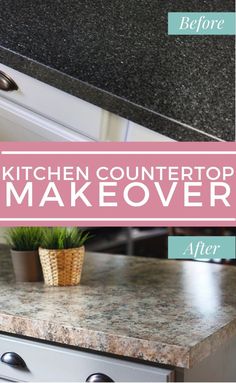 a kitchen counter top that has been painted pink and white with the words kitchen countertop makeover over it