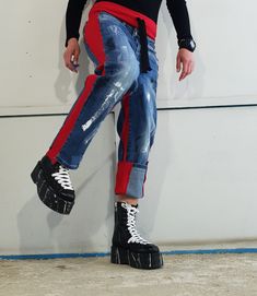 "Extravagant Painted Denim Pants, Casual Denim Harem Pants, Painted Streetwear Pants, Loose Denim, Women Denim Harem Extravagant designs and high quality fabrics! Materials & Care Cotton, Denim Hand wash at low temperatures. Do not machine dry. Do not iron. Do not dry clean! Sizing We can make your piece from XS to 5XL! Everything in the shop can be also made according to your measures free of charge! Shipping ✈ Ready to ship The time I need to prepare an order for shipping varies. For detai Dark Wash Recycled Denim Pants With Belt Loops, Blue Cropped Leg Jeans With Belt Loops, Rigid Denim Cropped Bottoms For Streetwear, Rigid Denim Cropped Leg Bottoms For Streetwear, Blue Recycled Denim Pants With Belt Loops, Urban Denim Jeans With Belt Loops, Blue Rigid Denim Pants With Belt Loops, Blue Recycled Denim Bottoms With Belt Loops, Streetwear Cropped Leg Rigid Denim Pants