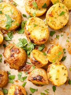 roasted potatoes with herbs and parsley on top