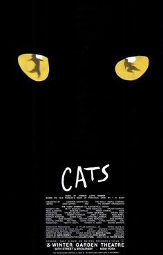 the movie poster for cats with two yellow eyes and one black cat's head