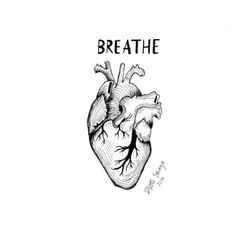 a black and white drawing of a heart with the words breathe on it's side