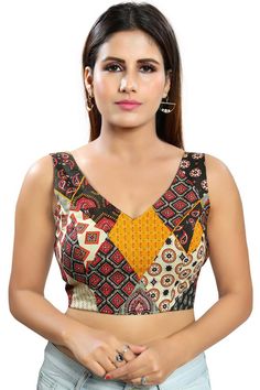 Buy Cotton Blend Abstract Print Saree Blouse in Gery Shaded Saree, Stitched Saree, Glitter Clutch, Brocade Blouses, Color Blouse, Print Saree, Patch Work, Cotton Sarees, Refashion Clothes