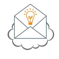 an envelope with a light bulb inside