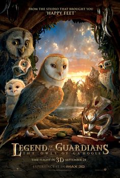 the legend of the guardianss movie poster with an owl and other animals in it