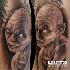 an old man with a creepy look on his face is shown in this tattoo by k g battoo