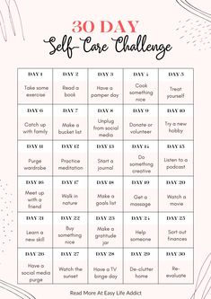 Selfcare Challenge, 30 Day Self Care, Pamper Days, Self Care Challenge, Bucket List Family, Habit Tracker Printable, 2020 Vision, Challenge Group