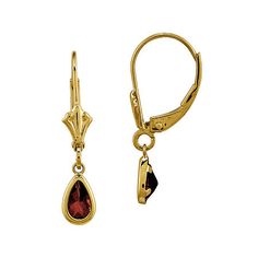 Add rich color to your look with these genuine red garnet drop earrings set in 14K yellow gold.Stones: 4x6mm pear-shaped genuine red garnetFeatures: Quick ShipEarring Back: Lever BackSetting: BezelShape: PearStone Cut: PearMetal Color: YellowCare: Wipe CleanAuthenticity: Genuine StoneBirthstone: January BirthstoneEarrings Style: Drop EarringsMetal: 14k GoldAssembled in the US from Imported Materials Red Garnet Drop Earrings, 14k Yellow Gold Drop Earrings, Red Garnet Jewelry, Garnet Drop Earrings, Yellow Gold Drop Earrings, Garnet Jewelry, Gold Drop Earrings, Jewelry Inspo, Earrings Color