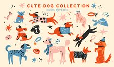 Set of flat cute dogs Fancy Dogs, Paw Crafts, Stickers Illustration, Trend Board, Clothes Illustration, Pet Illustration, Fancy Dog, Shirt Illustration