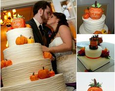 a collage of photos with pumpkins and wedding cake