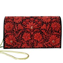 Traditional Red Embroidered Evening Bag, Red Luxury Bag For Festive Season, Luxury Red Bags For Festive Season, Red Rectangular Clutch With Handwork, Rectangular Red Clutch With Handwork, Red Embroidered Evening Bag For Festivals, Red Evening Bag With Handwork For Gifts, Red Embroidered Evening Bag For Festive Occasions, Festive Red Embroidered Evening Bag