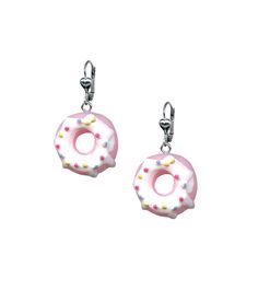 "Our pink donut charm earrings add a sweet touch to any outfit! These look so yummy with frosting and sprinkles on top and makes for the perfect gift for the donut lover! We love fun novelty pieces that can brighten up the day! Features: *MADE IN THE USA *Pink Donut Charm measures approx. 1\" H and 1\" W *Hypoallergenic, Nickel Free, Rhodium Plated Lever Back Ear Wires *High Quality Construction *Free Domestic Shipping *Ships within 2 to 3 Business Days" Bat Ring, Pink Donuts, Ear Wires, Charm Earrings, Rhodium Plated, Donuts, Amazing Jewelry, Retro Fashion, Cool Style