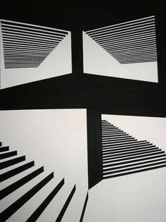 three black and white paintings with vertical lines in the middle, one on top of the other