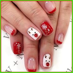 Fake Acrylic Nails, Xmas Nail Art, Holiday Nails Christmas, Red Christmas Nails, Cute Christmas Nails, Christmas Gel Nails, French Tip Acrylic Nails, Christmas Nail Art Designs