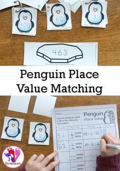 penguin place value matching activity for kids to practice their number identification skills with the penguin place value matching game