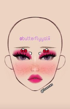 Ig: butterflyyalii Hello Kitty Makeup Ideas, Cartoon Makeup, Creepy Makeup, Hello Kitty Makeup, Makeup Face Charts, Kawaii Makeup, Graphic Makeup, Makeup Help