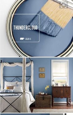 blue and white bedroom with the words thundercloud above it