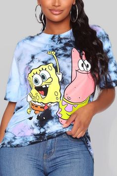 Discover affordable and fashionable women's clothing online .Free shipping and Fast delivery & Secure checkout & Easy returns Graphic Tee Style, Ribbed Knit Bodysuit, Tie Dye Tunics, Fashion Nova Outfits, Fashion Cartoon, Sponge Bob, Boyfriend Fit, Graphic Tees Women, Cartoon Print