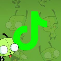 a green cartoon character with the letter j in front of it's face and eyes