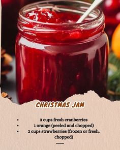 a jar filled with cranberry jam on top of a table