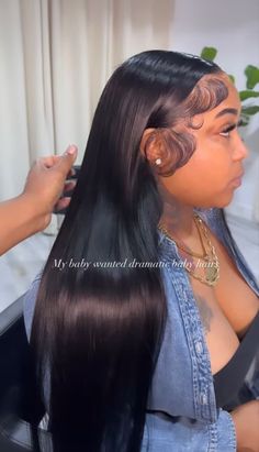 Black Wigs For Black Women Middle Part, Middle Part Edges Wig, Side Part Wig Dramatic Edges, Lace Front With Edges, Middle Part Frontal Wig Fluffy Edges, Straight Middle Part Wig Fluffy Edges, Hd Wigs For Black Women, Baddie Weave Hairstyles Braids, Black Wig Hairstyles Straight