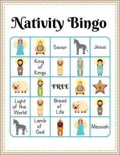 the nativity bingo game with sheeps and jesus