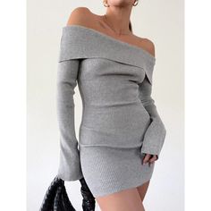 Commense Women's Off Shoulder Ribbed Mini Dress Slim Fit Long Sleeve Gray Large Condition: New With Tag Brand: Commense Color: Gray Size: Large Pit To Pit: 15 In Length: 33 In Please Feel Free To Reach Out To Me If You Have Any Questions. Ships 1-3 Business Days After Purchase Comes From A Pet Free/ Smoke Free Environment #6392 Cold Shoulder Styles, Ribbed Dress, Estilo Chic, Backless Mini Dress, Mini Dresses For Women, Knitwear Dress, Mini Sweater Dress, Vestido Casual, Knit Mini Dress