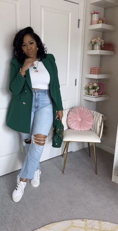 Casual Cute Work Outfit Fall, Sneaker And Dress Pants, White And Ivory Outfit, Business Casual Outfits For Work Black Women, Millennial Professional Outfit, Kick Back Outfit Party, Olive And Mustard Outfit, Woman Evolve Conference Outfits, Flatter Jeans Outfit