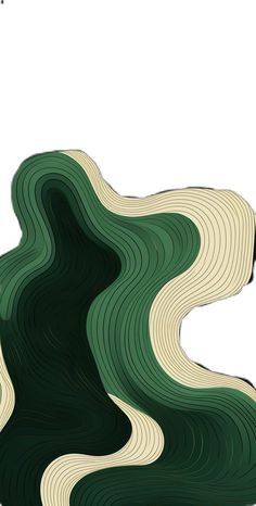 an abstract painting with wavy lines in green, white and beige colors on a white background